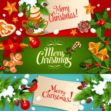 Noel ve yeni yıl Festival çizgi film afiş kümesi