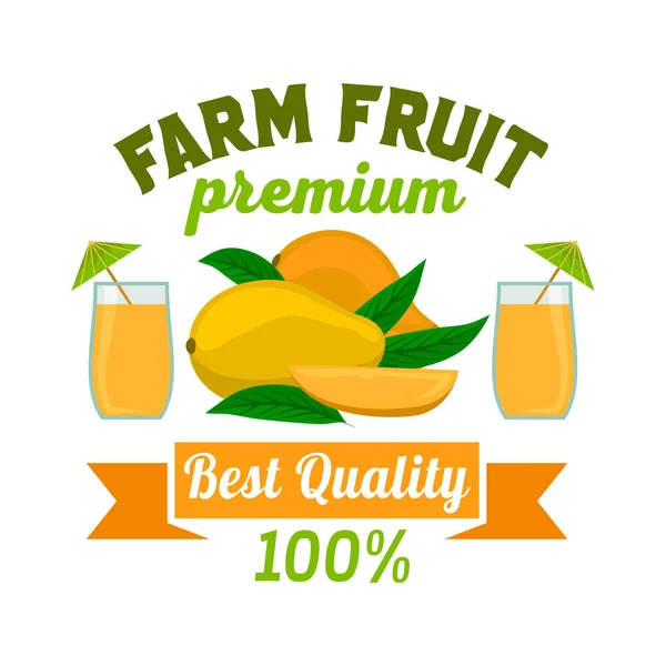 Mango. Premium exotic tropical fruit juice emblem — Stock Vector
