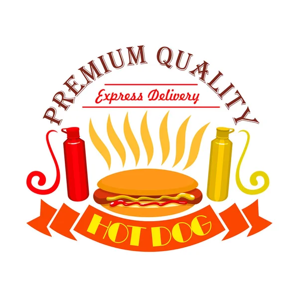 Hot dog, ketchup and mustard fast food icon — Stock Vector