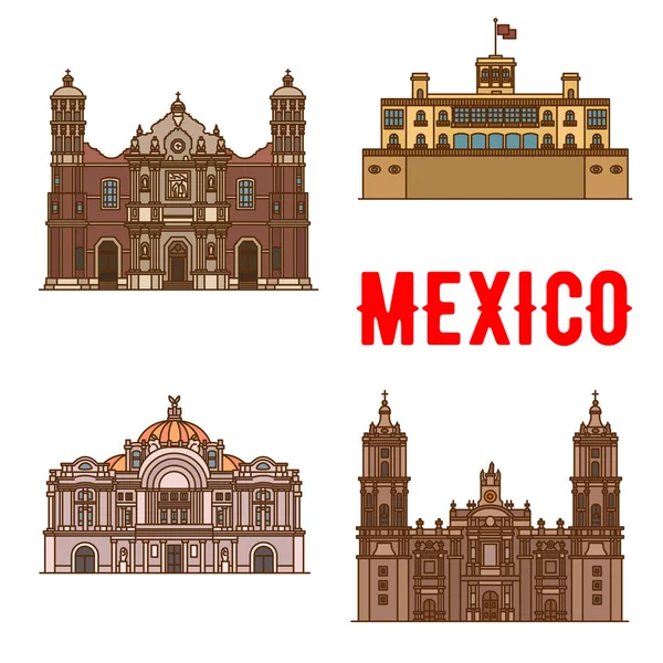Туристичні визначні пам'ятки і пам'ятки Мексики — стоковий вектор