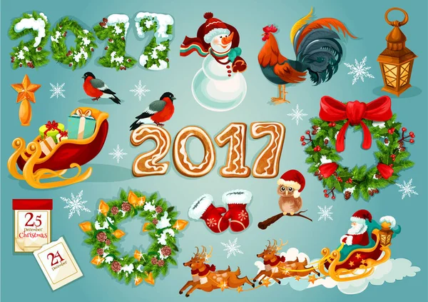 Weihnachten und Neujahr festliches Symbol-Set — Stockvektor