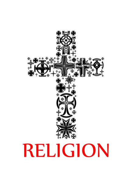 Silhouette a croce composta da crocifissi religiosi — Vettoriale Stock