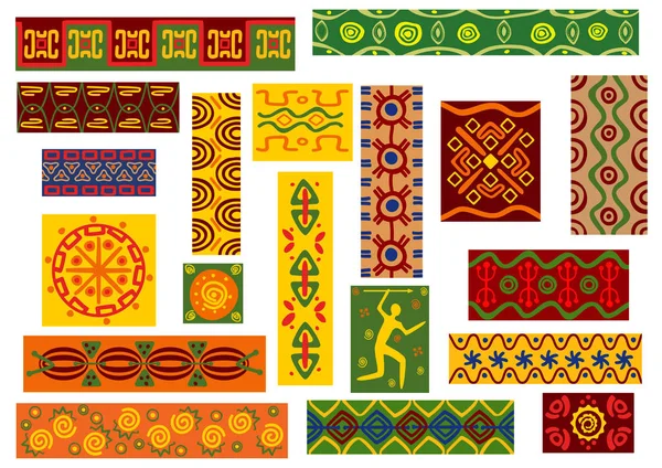 Ornamentos tribales africanos establecidos con patrones étnicos — Vector de stock
