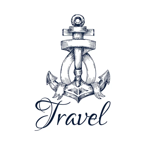 Travel icon. Anchor and ribbon node emblem — Stock Vector