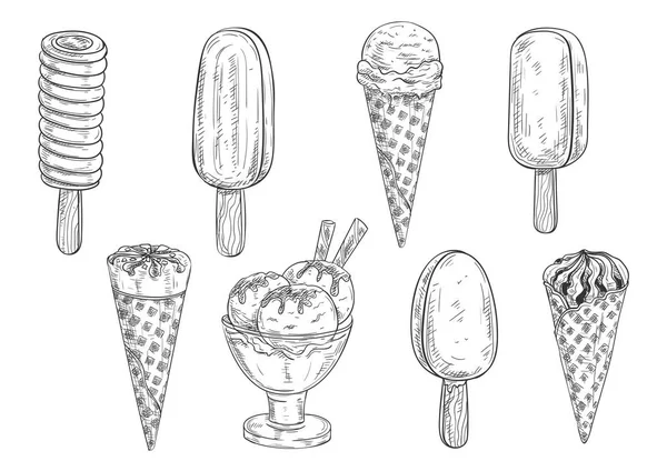 Ice cream vector isolated pencil sketch — Stock Vector