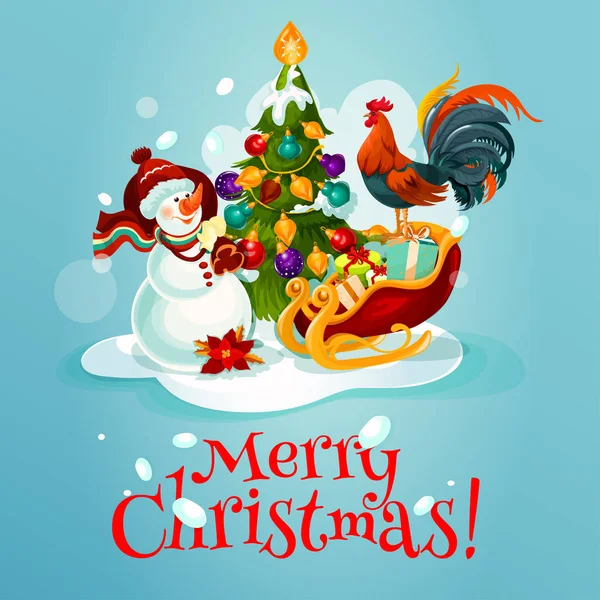 Christmas tree, snowman, gift greeting card design — Stock Vector