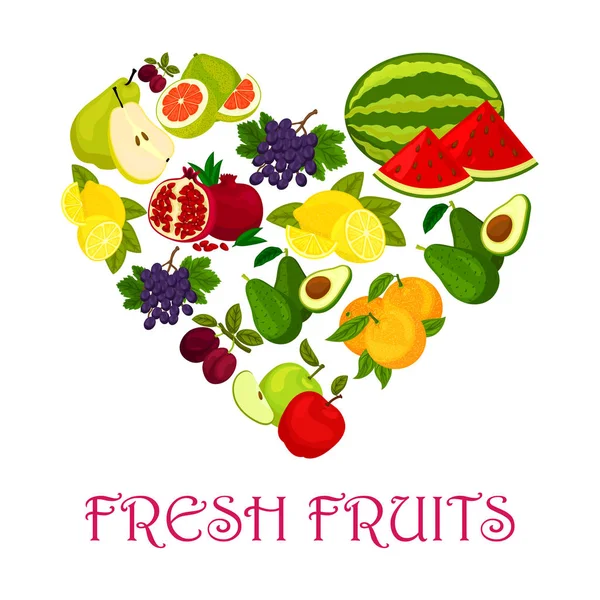 Símbolo de frutas frescas em forma de ícone de coração — Vetor de Stock