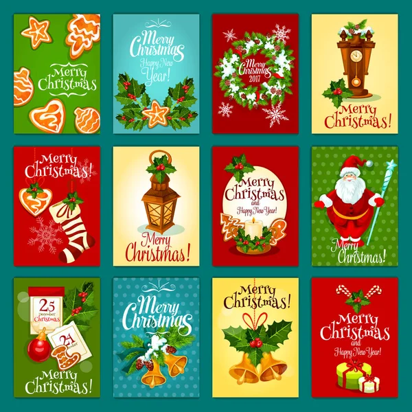 Navidad vacaciones de invierno tarjeta de felicitación conjunto — Vector de stock