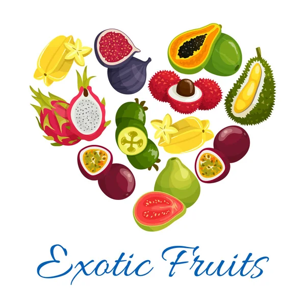 Egzotikus gyümölcsök szív alakú szimbólum gyümölcs ikonok — Stock Vector