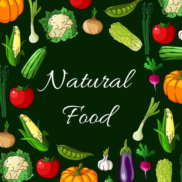 Vegetables. Natural food banner of vegetable icons — Stock Vector