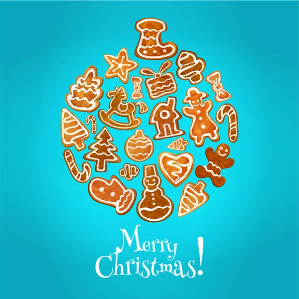 Christmas bauble ball made up of sweet gingerbread — Stock Vector