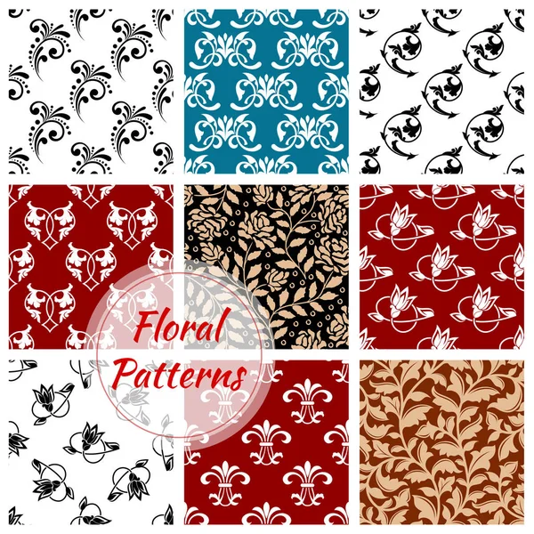 Conjunto de patrones florales sin costura. Fondo florido — Vector de stock