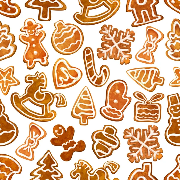 Christmas gingerbread cookie seamless pattern — Stock Vector