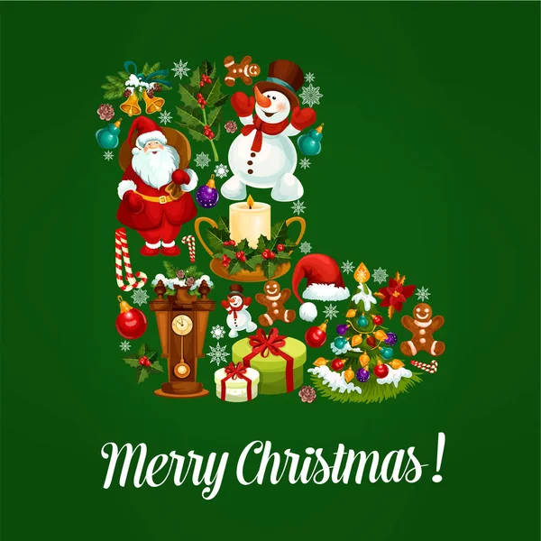 Weihnachtsstrumpf Socken Poster mit Weihnachtssymbolen — Stockvektor