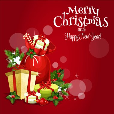 Holly ve çam ile Santas Hediyelik Xmas tasarımı için