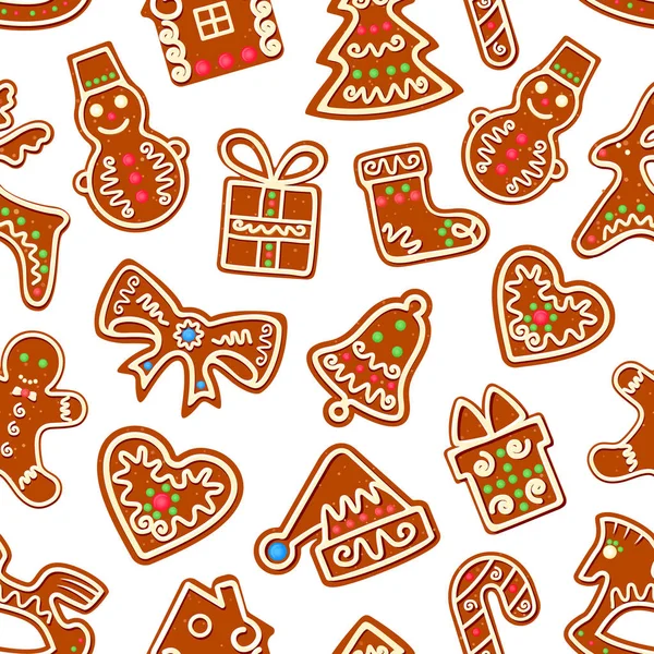 Christmas gingerbread with icing seamless pattern — Stock Vector