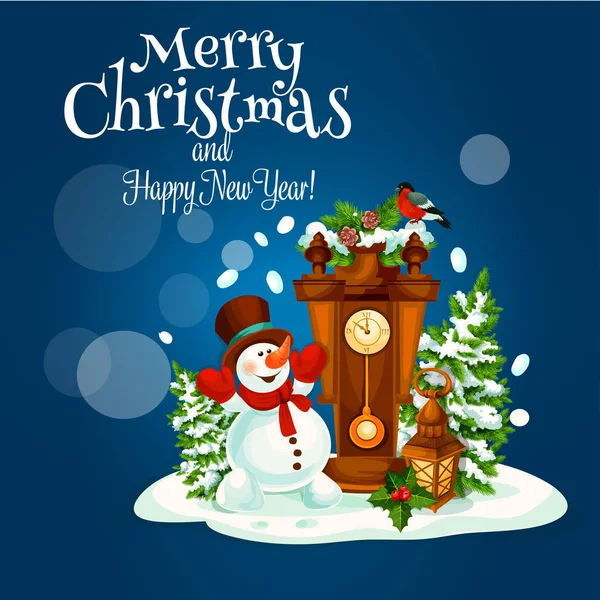 Vánoce a nový rok plakát s sněhulák — Stockový vektor