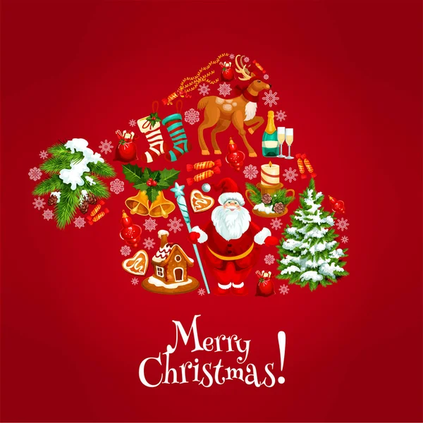 圣诞老人的帽子轮廓创建的圣诞节图标 — 图库矢量图片