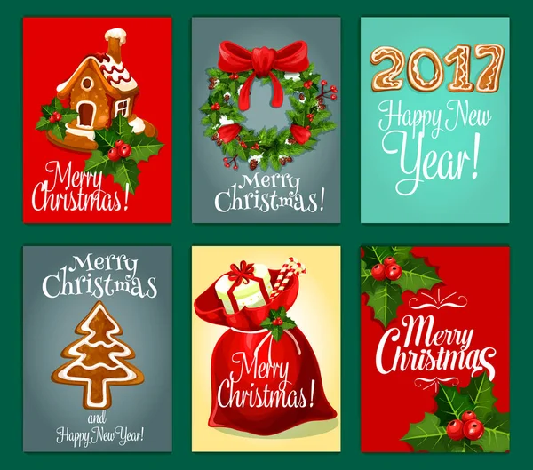 Regali di Natale set di biglietti di auguri per il design di Natale — Vettoriale Stock
