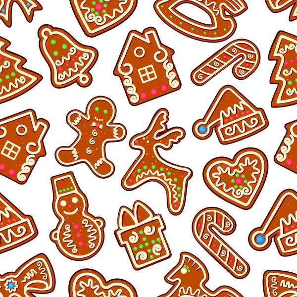 Christmas, New Year gingerbread seamless pattern — Stock Vector