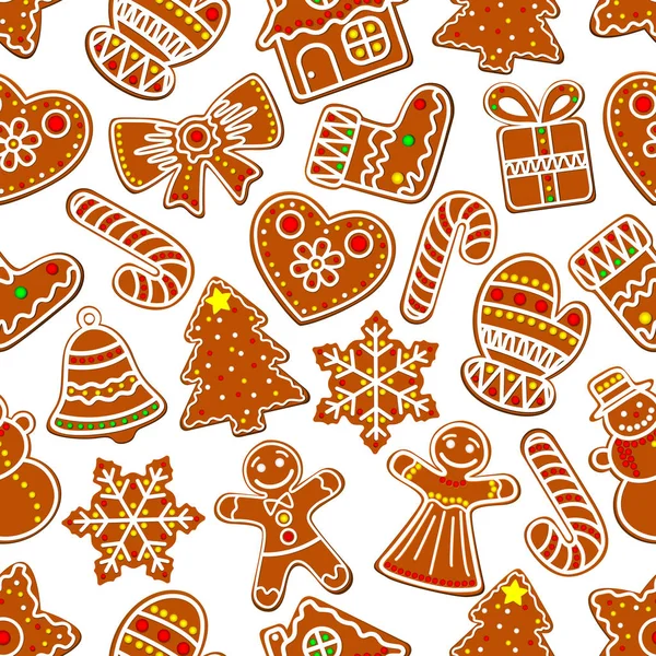 ジンジャー クッキー クリスマス デザートのシームレス パターン — ストックベクタ