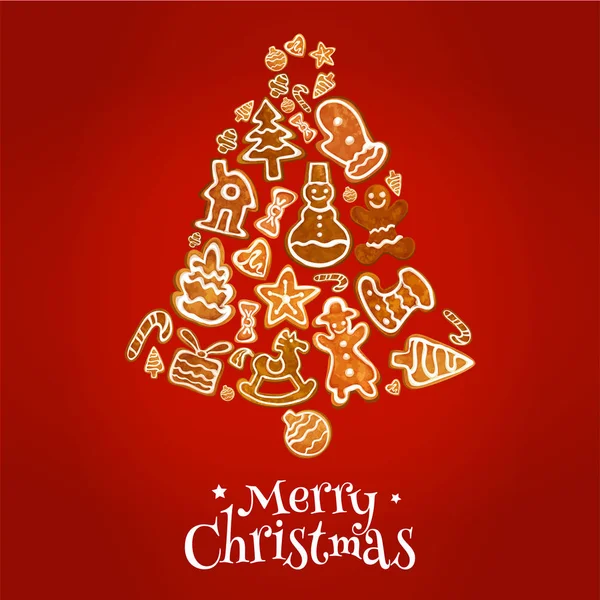 圣诞钟声贺卡与生姜饼干 — 图库矢量图片