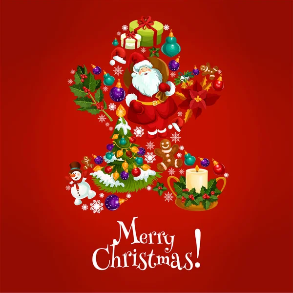 Pain d'épice de Noël homme symbole avec des icônes de Noël — Image vectorielle
