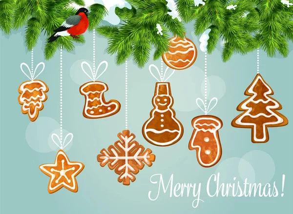 Χριστουγεννιάτικο δέντρο με μελόψωμο μπισκότο σχέδιο καρτών — Διανυσματικό Αρχείο