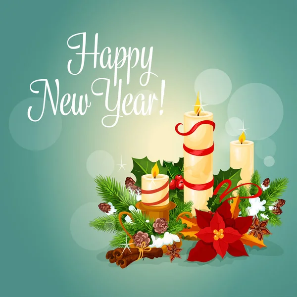 蝋燭と幸せな新年のグリーティング カード — ストックベクタ