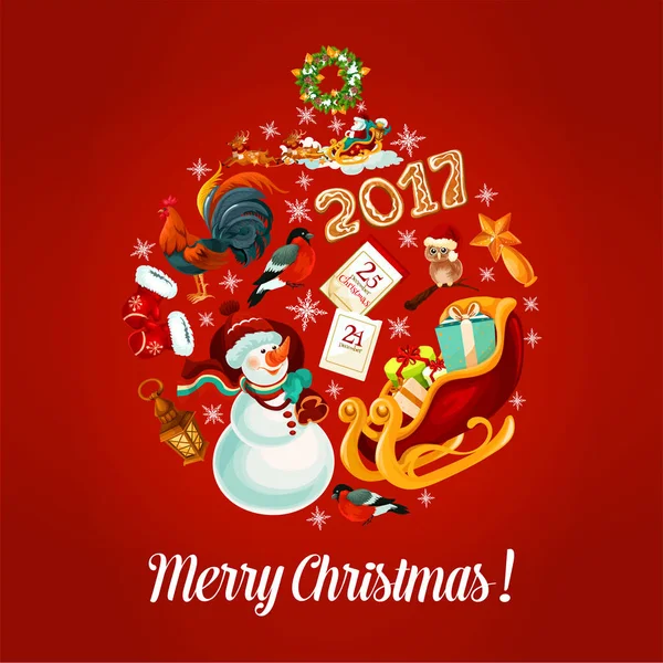 Merry Christmas 2017 vector poster, greeting card — Stock Vector