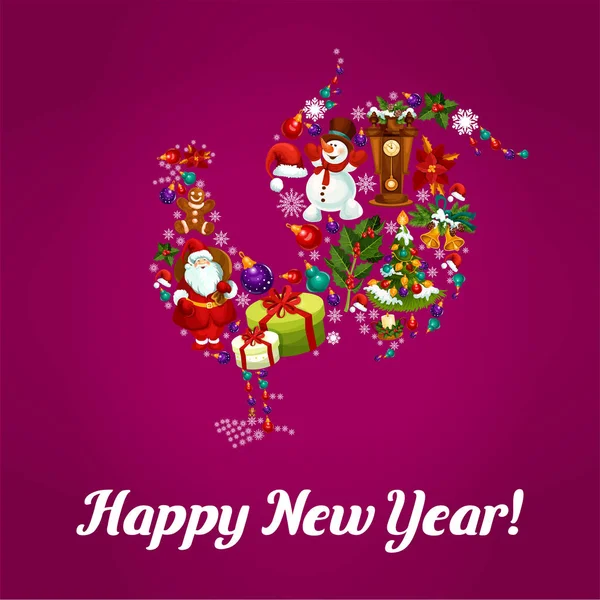 Happy New Year van Haan pik groet — Stockvector