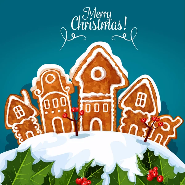快乐圣诞姜饼房子海报 — 图库矢量图片