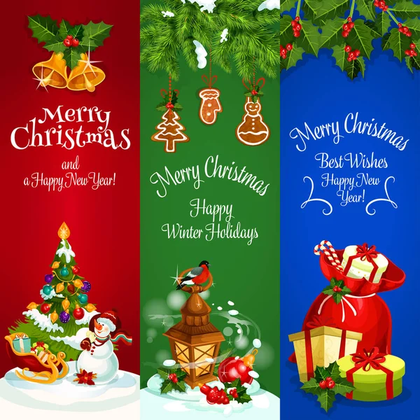 Christmas, New Year Winter Holidays vector banners — Stock Vector