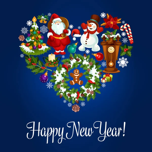 Cartel de felicitación feliz año nuevo en forma de corazón — Archivo Imágenes Vectoriales