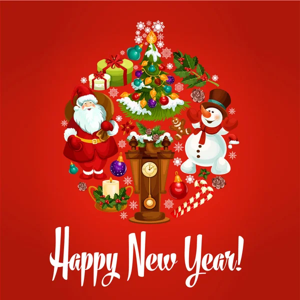 Gelukkig Nieuwjaar poster. Sieraad-bal-symbool — Stockvector