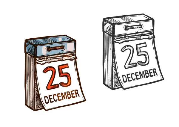 Christmas calendar date vector sketch icon — Stock Vector