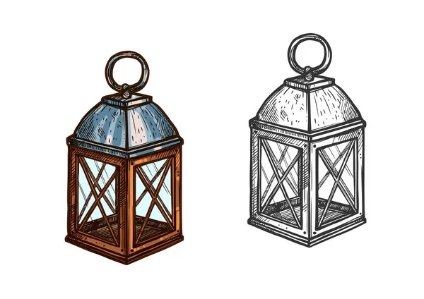 Christmas lamp lantaarn lichte vector schets pictogram — Stockvector