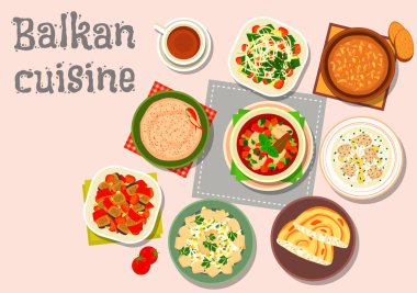 Balkan mutfağının lezzetli yemekleri simge menü tasarımı için