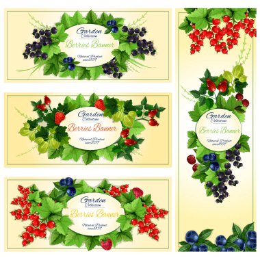 Meyve ve yaprak çerçeve ile Berry banner koymak
