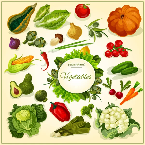 Affiche de légumes frais pour la conception alimentaire — Image vectorielle