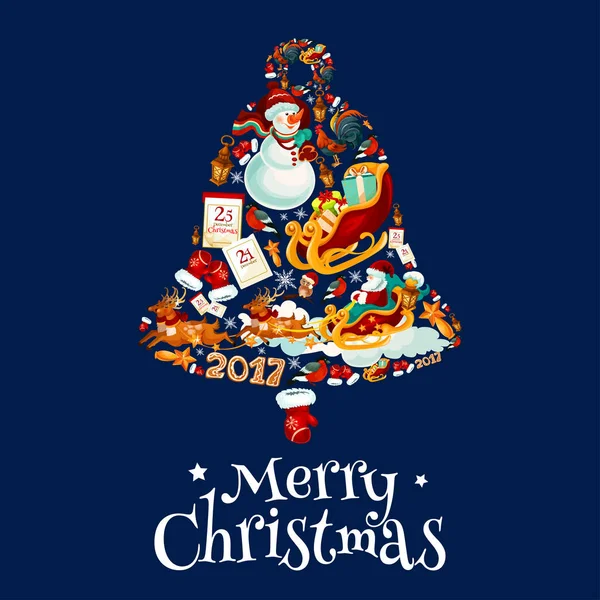 Cloche de Noël avec des symboles du Nouvel An poster design — Image vectorielle