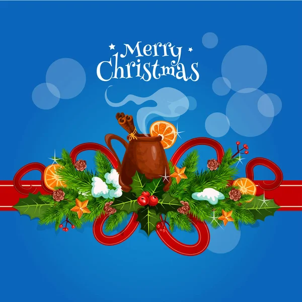 Fröhliche Weihnachtskarte mit Glühwein — Stockvektor