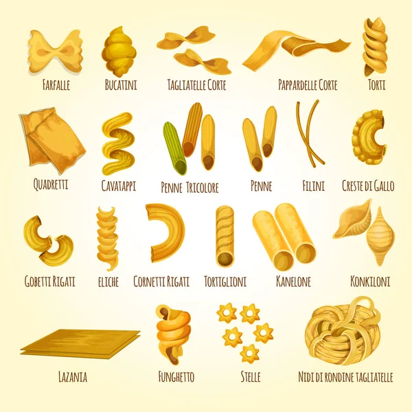 Italian pasta poster of assortment macaroni — Stock Vector