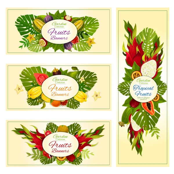 Tropische en exotische fruit banners voor voedsel ontwerp — Stockvector