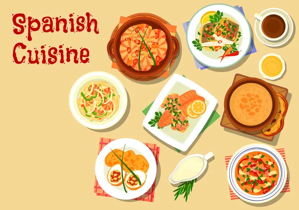 Cozinha espanhola pratos de frutos do mar ícone —  Vetores de Stock