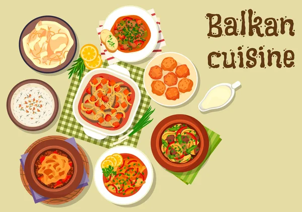 Dania kuchni bałkańskiej tradycyjne mięsne dania ikona — Wektor stockowy