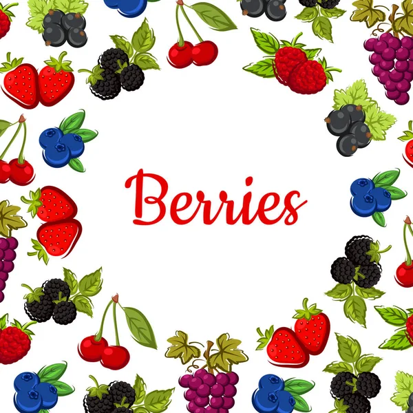 Poster Berry dan buah. Desain frame Fruity - Stok Vektor