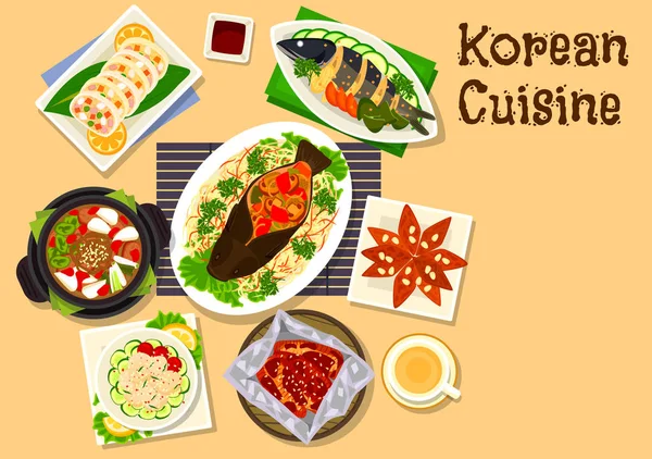 Koreanska köket skaldjur middag rätter ikonen — Stock vektor