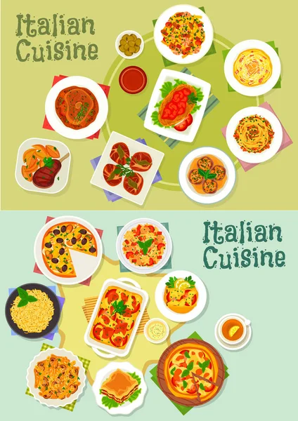 Icono de platos de pasta y pizza de cocina italiana — Vector de stock