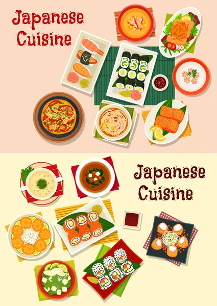 Japanse keuken zeevruchten sushi pictogramserie — Stockvector